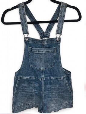 Aerie denim short overalls, acid-wash finish, single bib pocket, size Small
